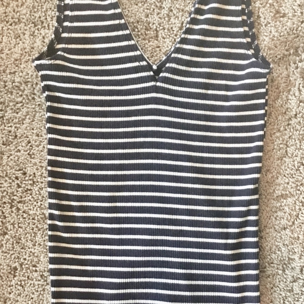 Navy blue and white striped tank top